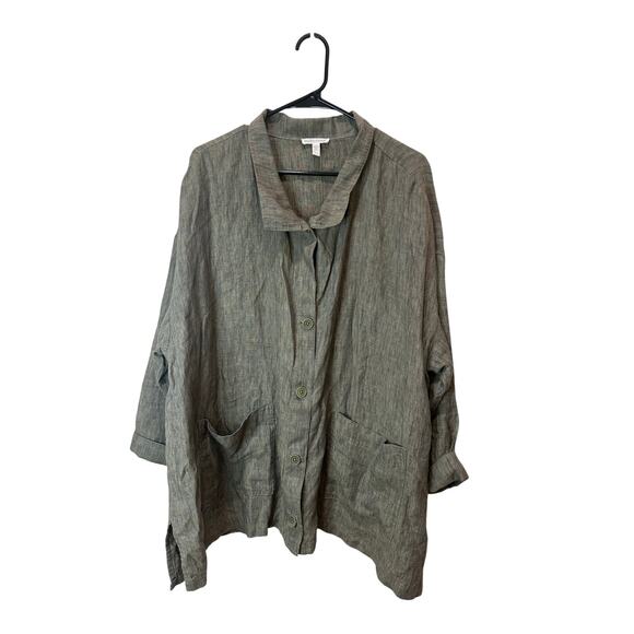 Eileen Fisher Sz 2X Washed Organic Linen Delave Stand Collar Jacket + Pants Set - Picture 6 of 13